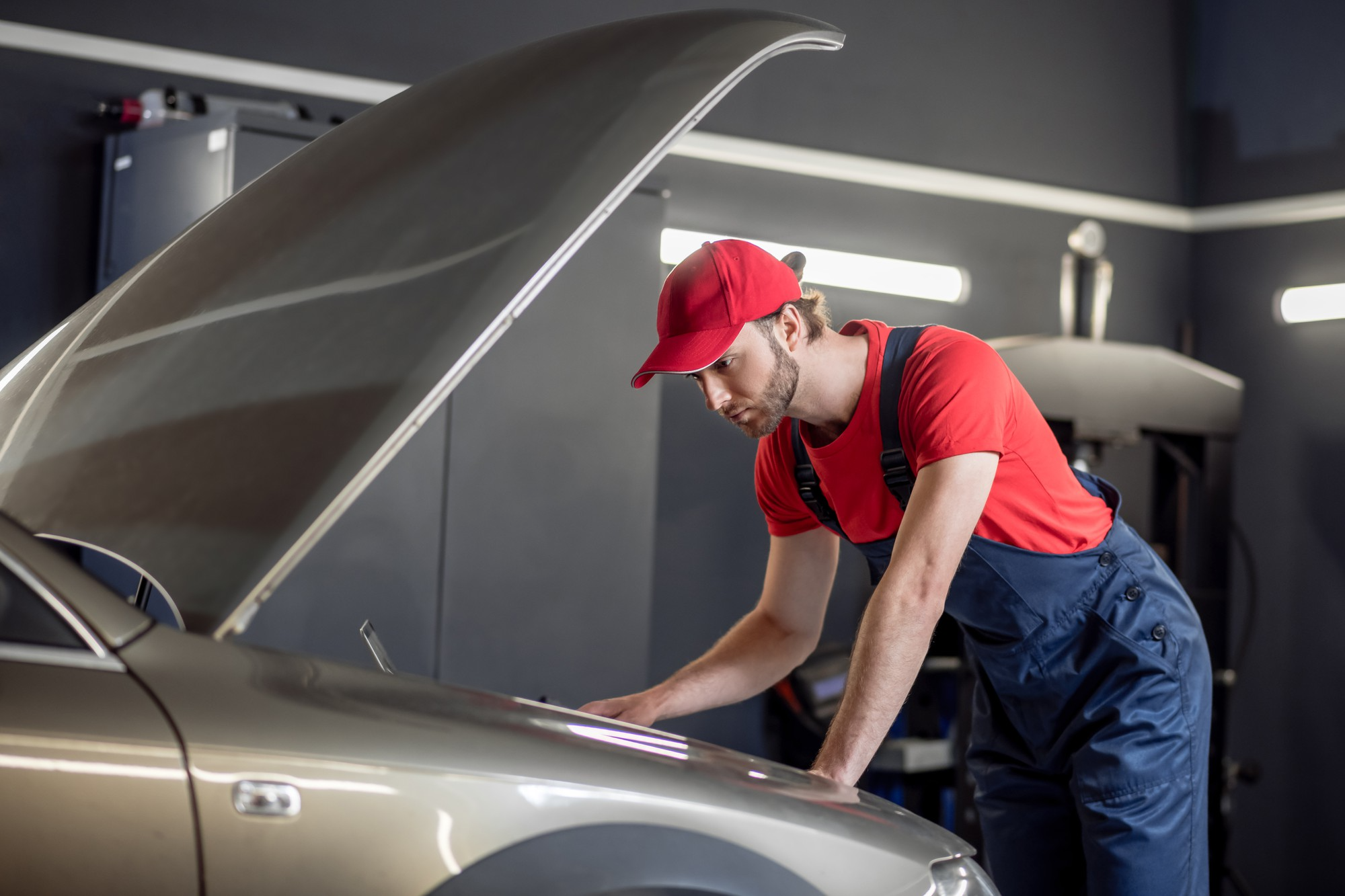 Mechanic working on car